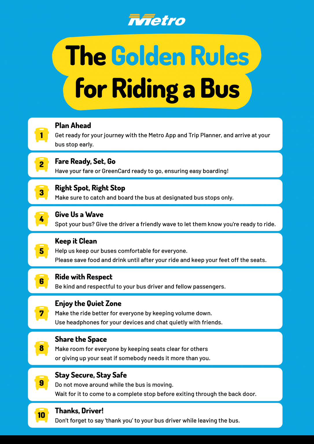 Bus Rider Rules Plan your return to school for 2026 with our Back To School Bus Tips.