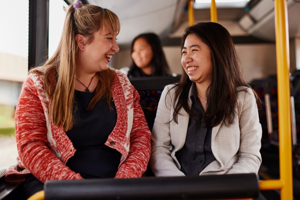 Happy customers on board Metro bus