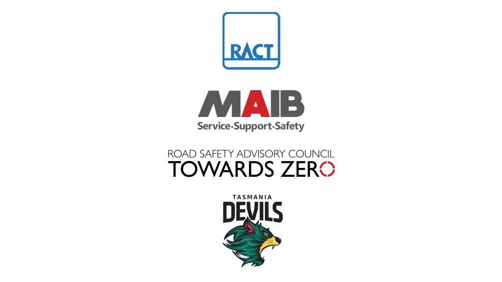 Partner brands image featuring RACT, MAIB, Road Safety Advisory Council and Tasmania Devils FC.